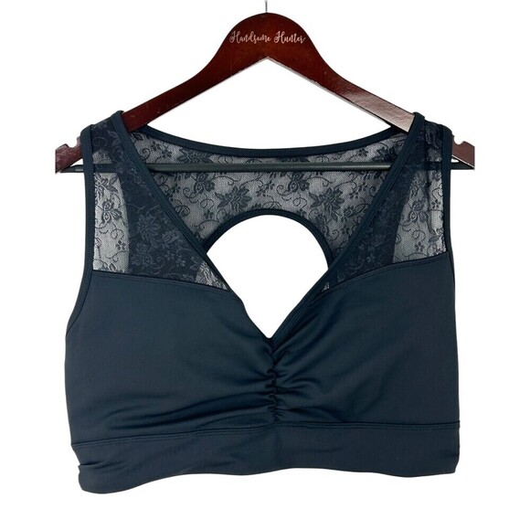 Adore Me Women Evelin Contour Black Sports Bra 1X Lace Floral Trim Racerback R2 - Picture 1 of 11